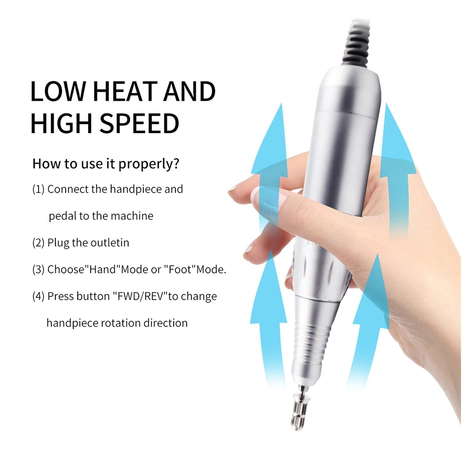 Máquina Perforadora de uñas 3 2W 35000RPM Aparato de Taladro uñas Pro Electric para Manicure Pedicure Files con Cortador Nail Art Drill Machine Tools(32W 35000RPM White)