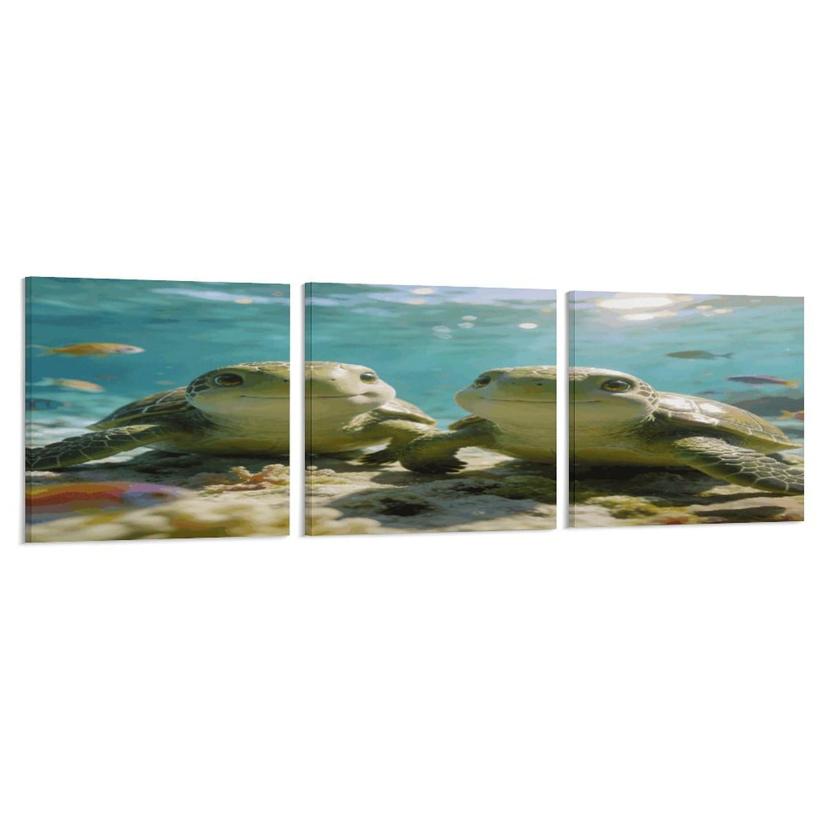 Khauerbc Style Set Of 3 Cute Turtles Wall Art，Paintings Artwork For Living Room, Hallway, Bedroom, Office Wall Decor For Living Room, Hallway, Bedroom, Office Paintings Artwork 8X8 Inch