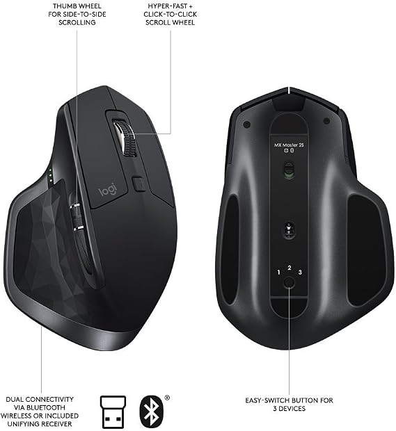 Logitech MX Master 2S Wireless Mouse with Flow Cross-Computer Control and File Sharing for PC and Mac, Graphite