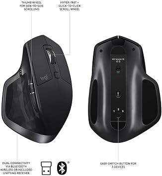 Logitech MX Master 2S Wireless Mouse with Flow Cross-Computer Control and File Sharing for PC and Mac, Graphite