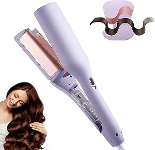Waver Curling Iron, 4 Adjustable Temp Crimper Hair Tool with 2 Ceramic Barrels, Anti-Scald, 15S Fast Heating, 1.25 Inch Crimper Hair Iron for Wide Deep Waves (Purple)