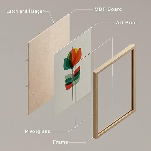 Miniatura 4 de SIGNWIN Arte de pared enmarcado retro retro de mediados de siglo, juego de 4 impresiones geométricas abstractas para decoración de pared, decoración