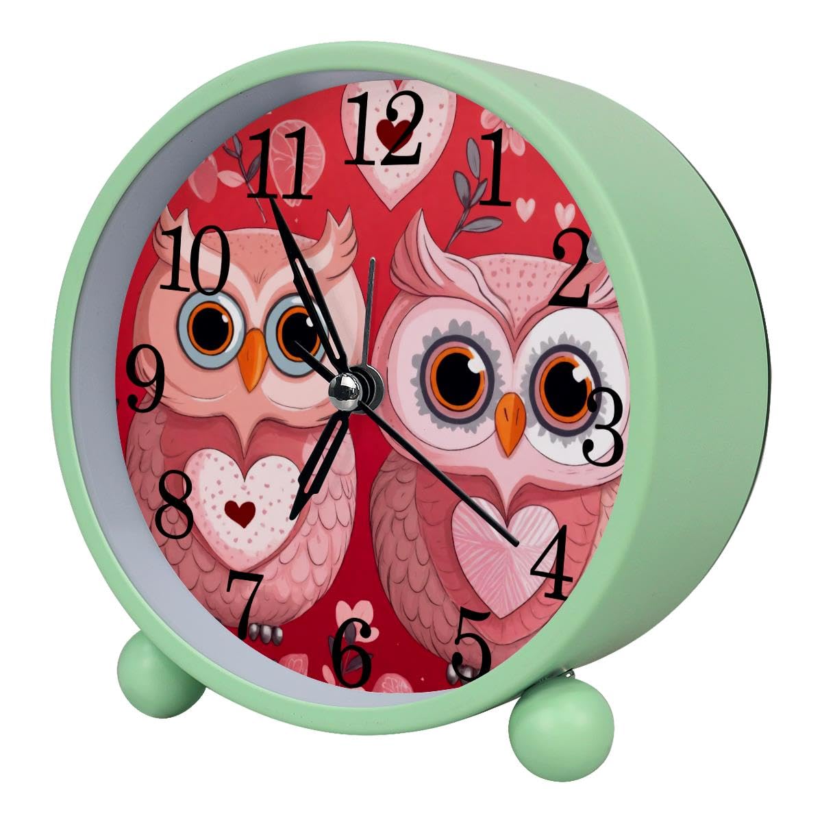 Luoweisi Alarm Clock Pink Owls Heatrs, Silent Non-Ticking with Night Light