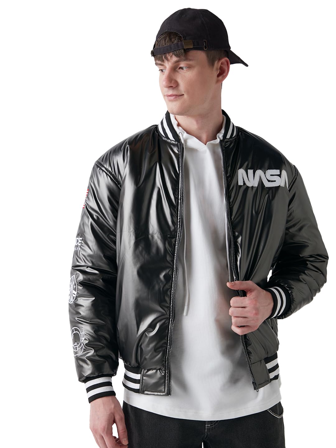 bewakoof Official Nasa Merchandise Men's Graphic Print Oversized Fit Full Sleeve High Neck Nylon Jacket-picture-46