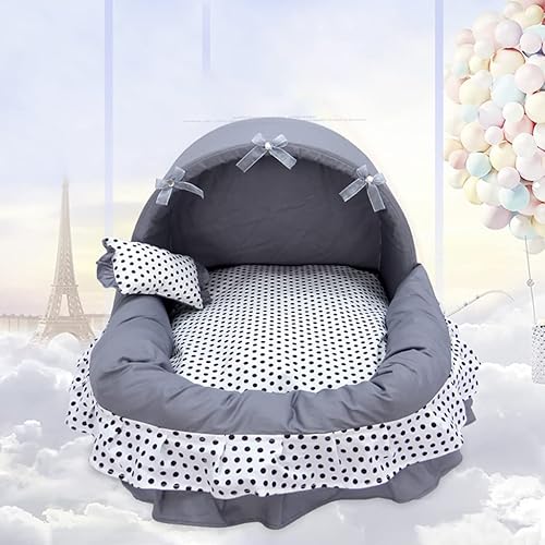 Miniatura 7 de AKDXM Camas para gatos de interior, cama calmante para perros, con lazo y falda doble, tela de algodón resistente al desgaste, relleno de algodón