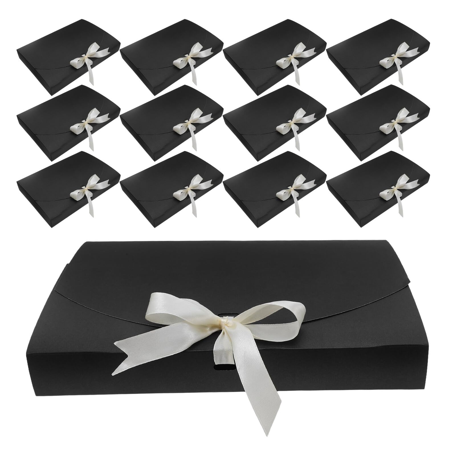 Healeved 20 Stück Schwarze Geschenkbox aus Papier für Schals und Handtücher Vielseitige Geschenkverpackung für Weihnachten und Reisen Elegante Schleifenverzierung