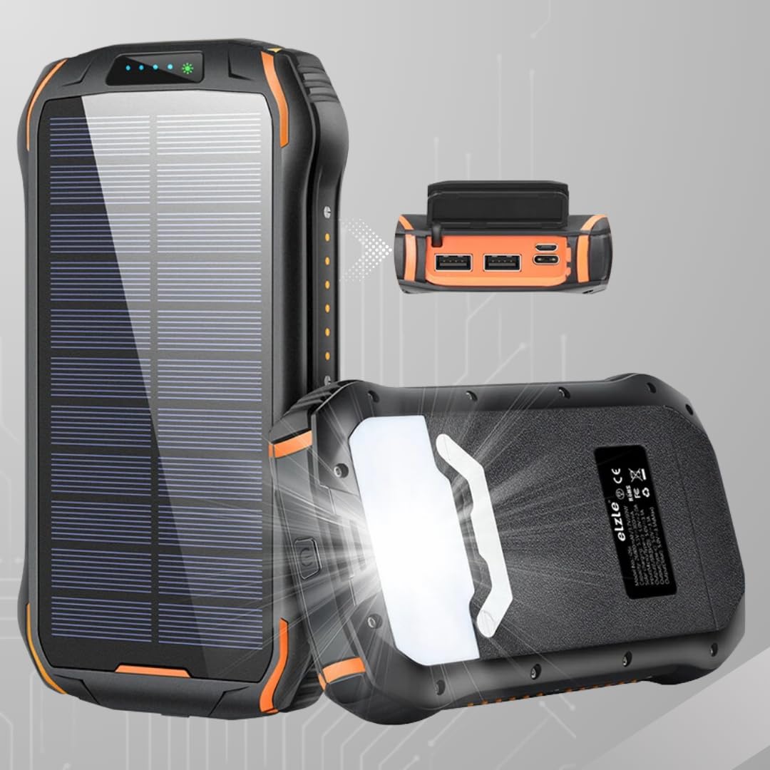 Vielseitige 26800mAh Smart Solar Powerbank: Wasserdichtes Solarladegerät mit USB-C, 2 Eingängen und 3 Ausgängen – Perfekter externer Akku für Smartphones, Handys und Tablets