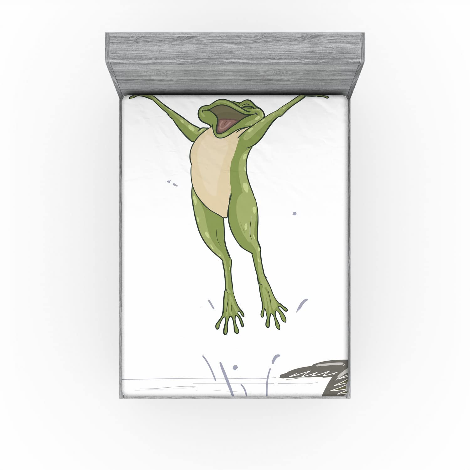 Ambesonne Frog 2 Pack Fitted Sheet, Happy Jumping Toad Humor, Bed Cover All-Round Elastic Deep Pockets 2 Pieces, Package Contains 2 California King Fitted Sheets, Olive Green