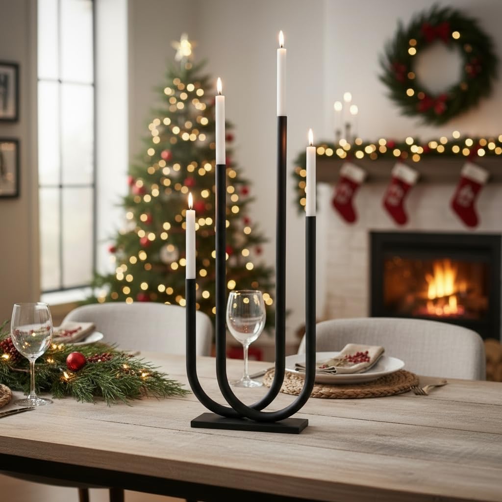 Moderner Kerzenständer Tonis, 4 Kerzen, Metall Schwarz Matt, 68,8 cm Höhe