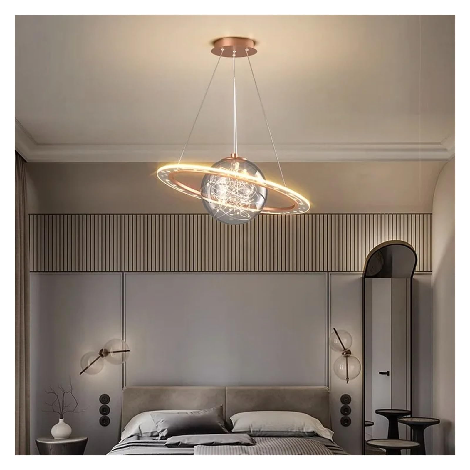 Suspension LED moderne anneau or rose 48 cm pour éclairer avec style votre salle à manger