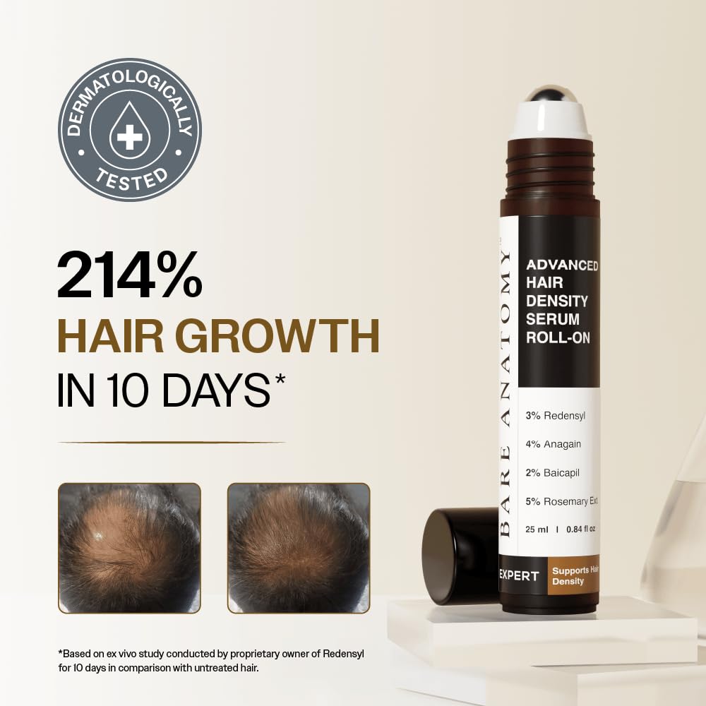 Bare Anatomy Advanced Hair Density Roll-On | 3% Redensyl + 4% Anagain + 2% Baicapil + 5% rosmarino, acqua di riso, biotina e saw palma | 25 ml