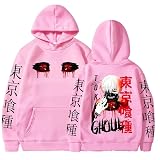 Sudadera con Capucha de Anime de Tokyo Ghoul, Sudadera con Estampado de Ojos, Sudadera con Capucha Informal de Gran tamaño para Hombres y Mujeres, Ropa de Calle de Harajuku (Rosa,M)