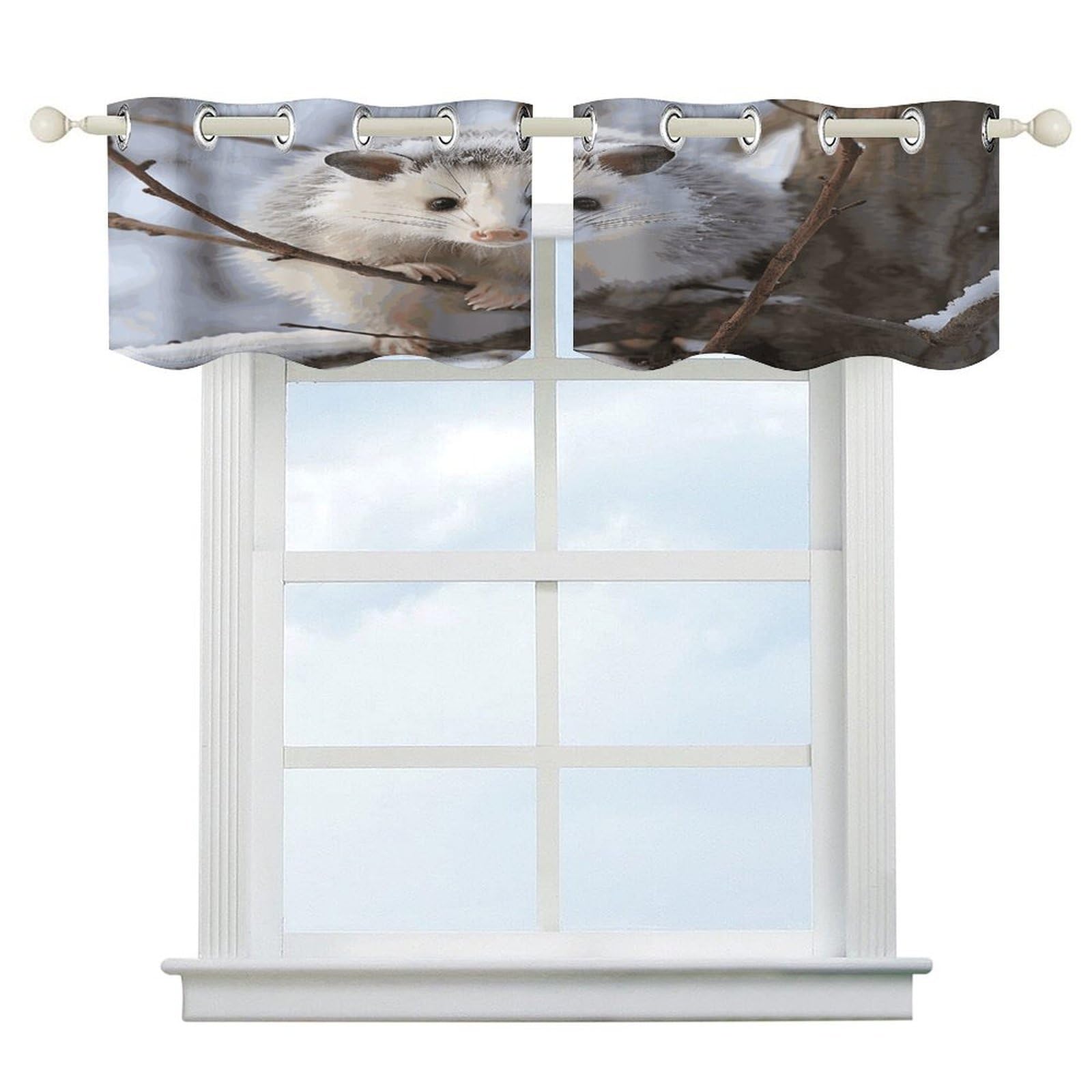 Fekiloot Style Opossum In Snow Short Curtains Valance Curtain