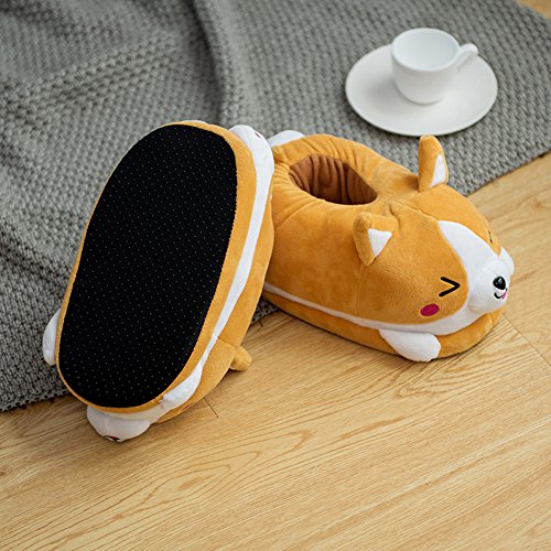 Winter Warm Full Foot Slippers Plush Corgi Dog Slippers Shoes for Women2