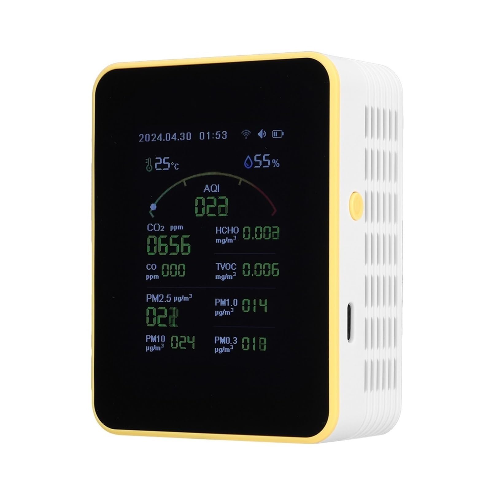 Air Quality Monitor, 15 in 1 Air Quality Detector PM2.5 Tester Carbon Dioxide Air Quality Detector(Bianco)