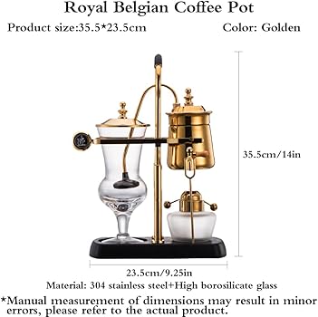 Belgian Belgium Royal Family Balance - Cafetera sifón sifón con mango en T, color dorado, 1 juego2