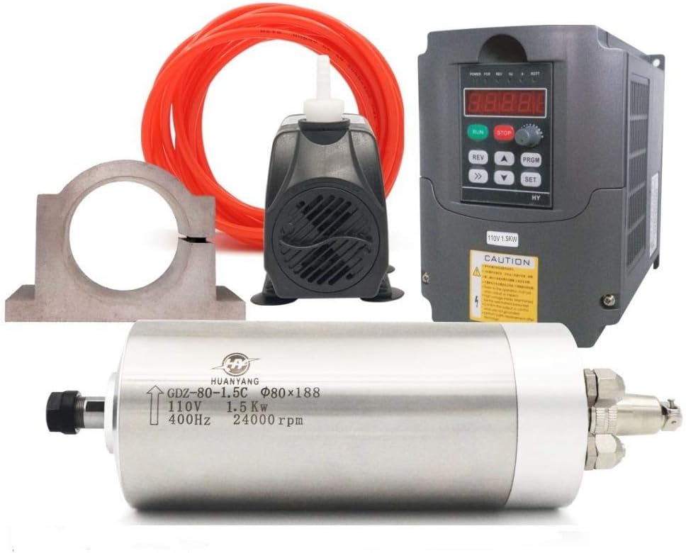 110V 1.5kw vfd Spindle Package๏ผ110V 1.5KW VFD+110V 1.5KW ฮฆ80mm ER11 Water Cooled Spindle Motor+110V Water Pump+80mm Clamp +5m Water Pipe