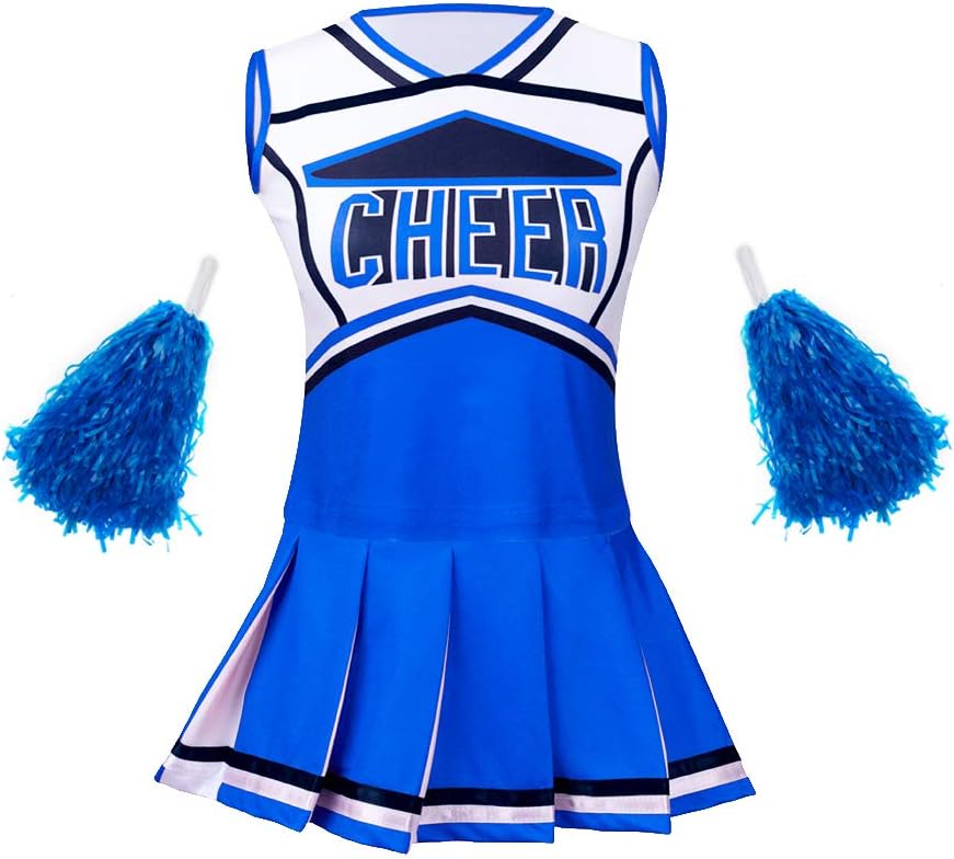 yolsun Cheerleader Costume for Girls, Kids Cheerleading Outfit, Child High School Cheer Leader Dress Up Halloween Party