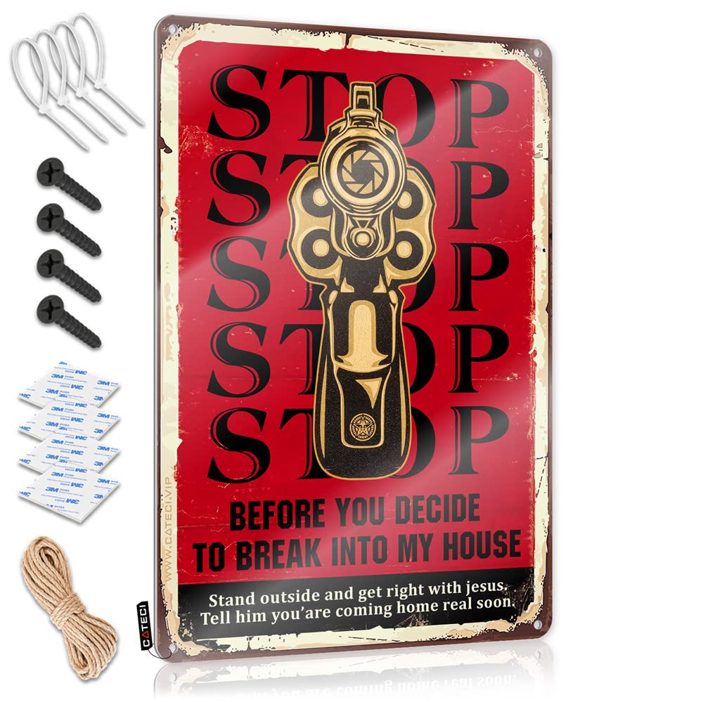 Tin Wall Decor Farmhouse Metal Home Decor - Stop Before You Decide To Break Into My House Cover Rustic Style Artwork For Campsite(30X40CM)