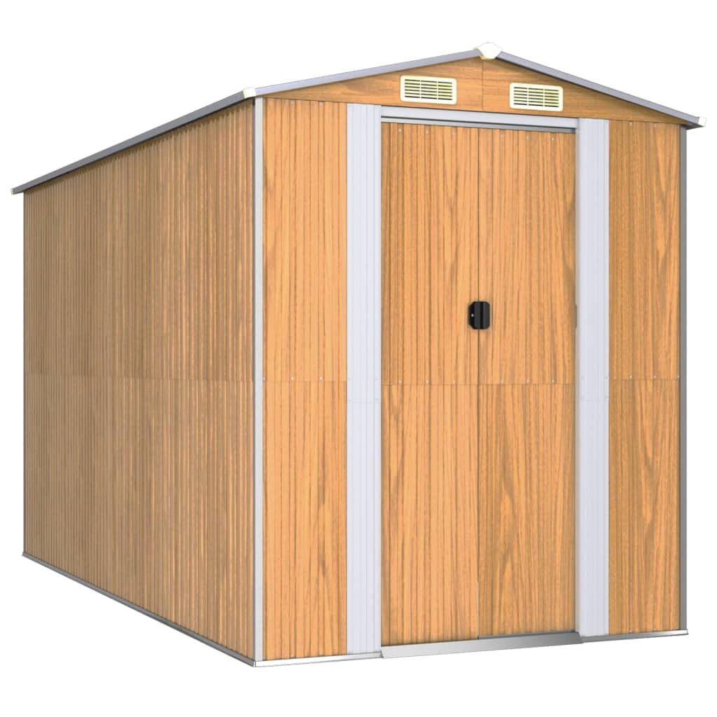 Geräteschuppen Gartenhaus Garten Schuppen Metallgerätehaus Wetterfester Gerätehaus Gartenschuppen für Fahrrad & Gartengeräte Hellbraun 192x357x223 cm Verzinkter Stahl