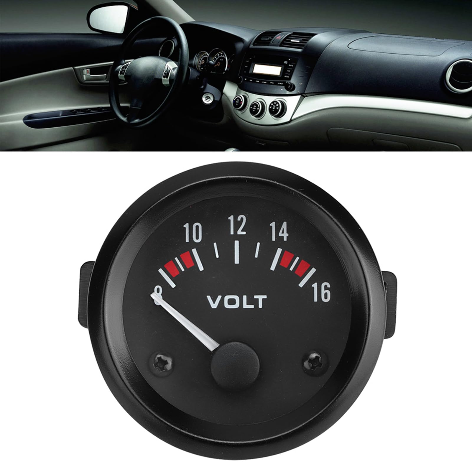 Keenso Voltmètre de Voiture, Voltmètre Universel de Voiture 12V 52mm Jauge de Tension Ronde 8-16V BX100007 pour la Plupart des Voitures 12V