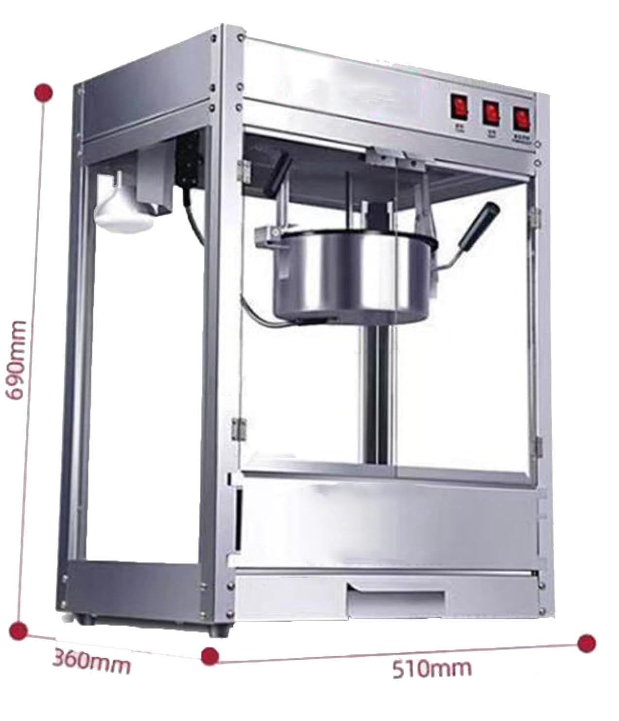 Grande Macchina per Popcorn Aria Calda, Macchina per Popcorn da 1600 W Macchina per Popcorn Stile Commerciale, Macchina Riscaldamento Fuoco Acciaio Inossidabile, per Feste in Casa
