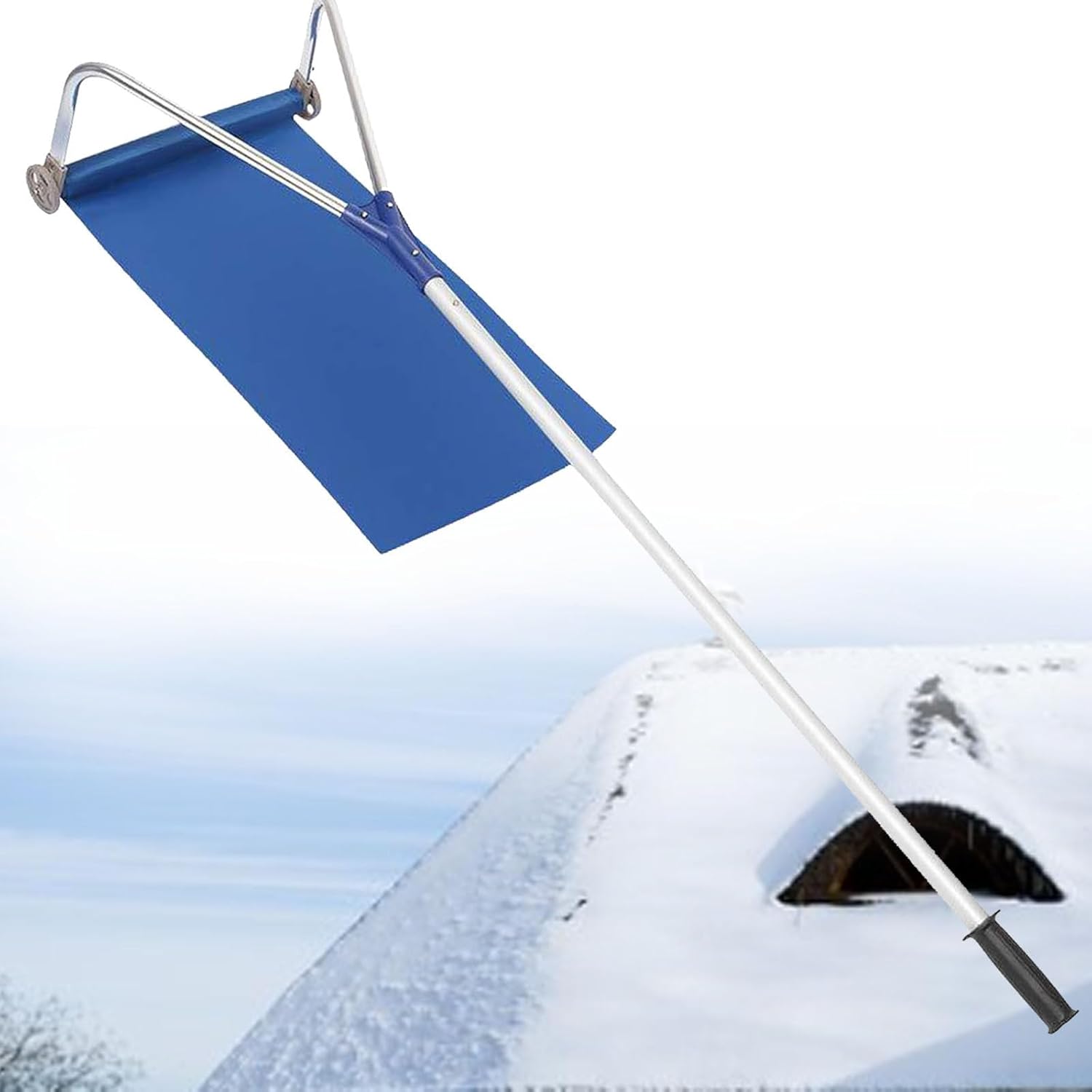 Lightweight Aluminium Roof Snow Rake - Effective Snow Removal Tool for House Roofs, Cars & Wet Leaves - Durable and Easy to Use Snow Shovel, Silver Finish