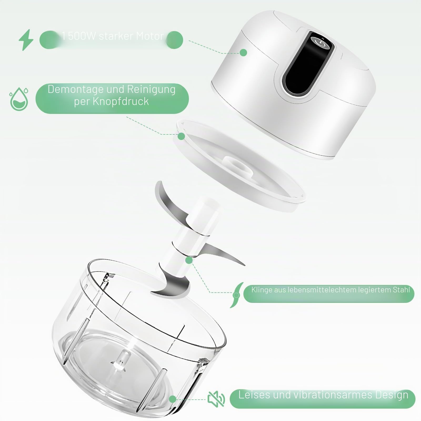 Zwiebel Zerkleinerer Elektrisch, 250ml Mini Zwiebelschneider Elektrisch Knoblauchschneider mit 3 Edelstahl Klingen, USB Wiederaufladbarer Multizerkleinerer für Chili Gemüse Nüsse Obst Fleisch
