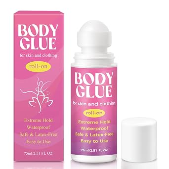 Body Glue for Clothes & Skin 2.54 Oz, Body Adhesive Roll-On, Sweat Resistant, Water Wash Off Butt Glue, Strong Fashion Glue for Dancers, Stagewear, Wigs, Socks, Bras & Costumes75ml