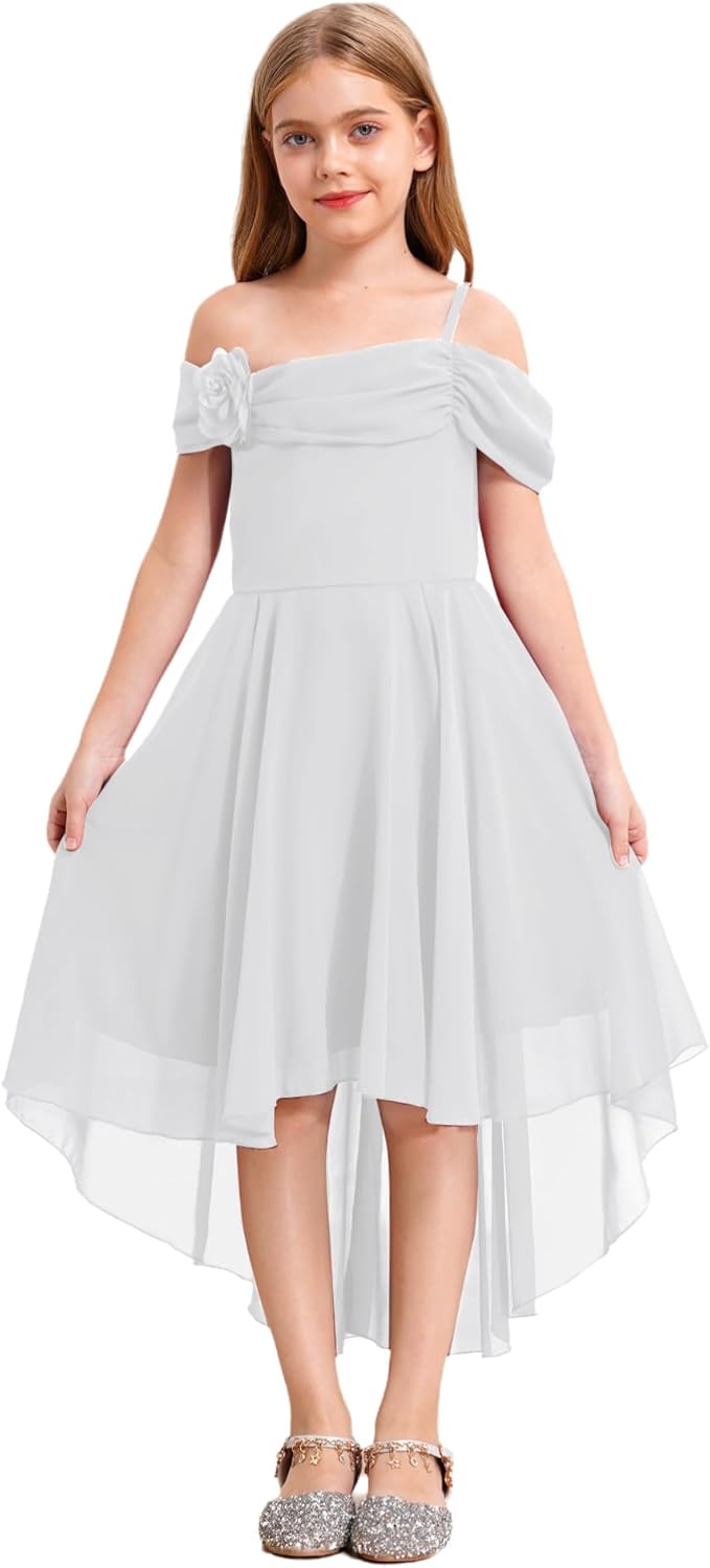 Vestito Elegante Bambina Con Fiori 3D - Abito Da Cerimonia, Comunione O Matrimonio, Senza Maniche E In Tulle