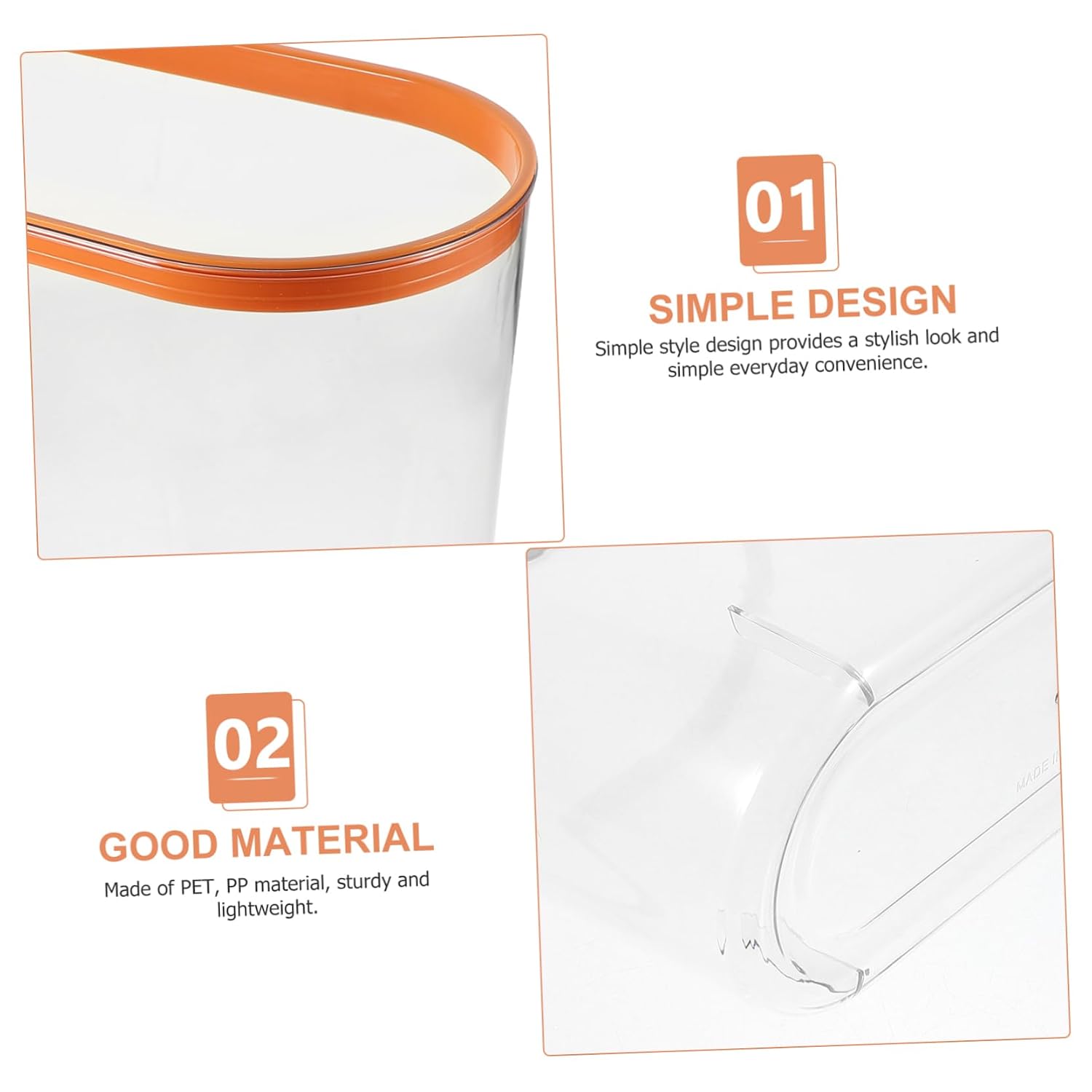 KOMBIUDA Transparent Trash Can No Lid Versatile Waste Bin for Kitchen Bedroom Bathroom Compact Spaces Easy to Pet Material