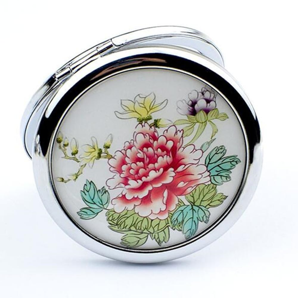 mpowtech Magnifying Compact Mirror for Purse - 1x/2x Magnification Travel Makeup Mirrors,Small Flower Pocket Mirrors,Handheld 2-Sided Portable Cosmetic Mirror,Compact Mirror for Gift
