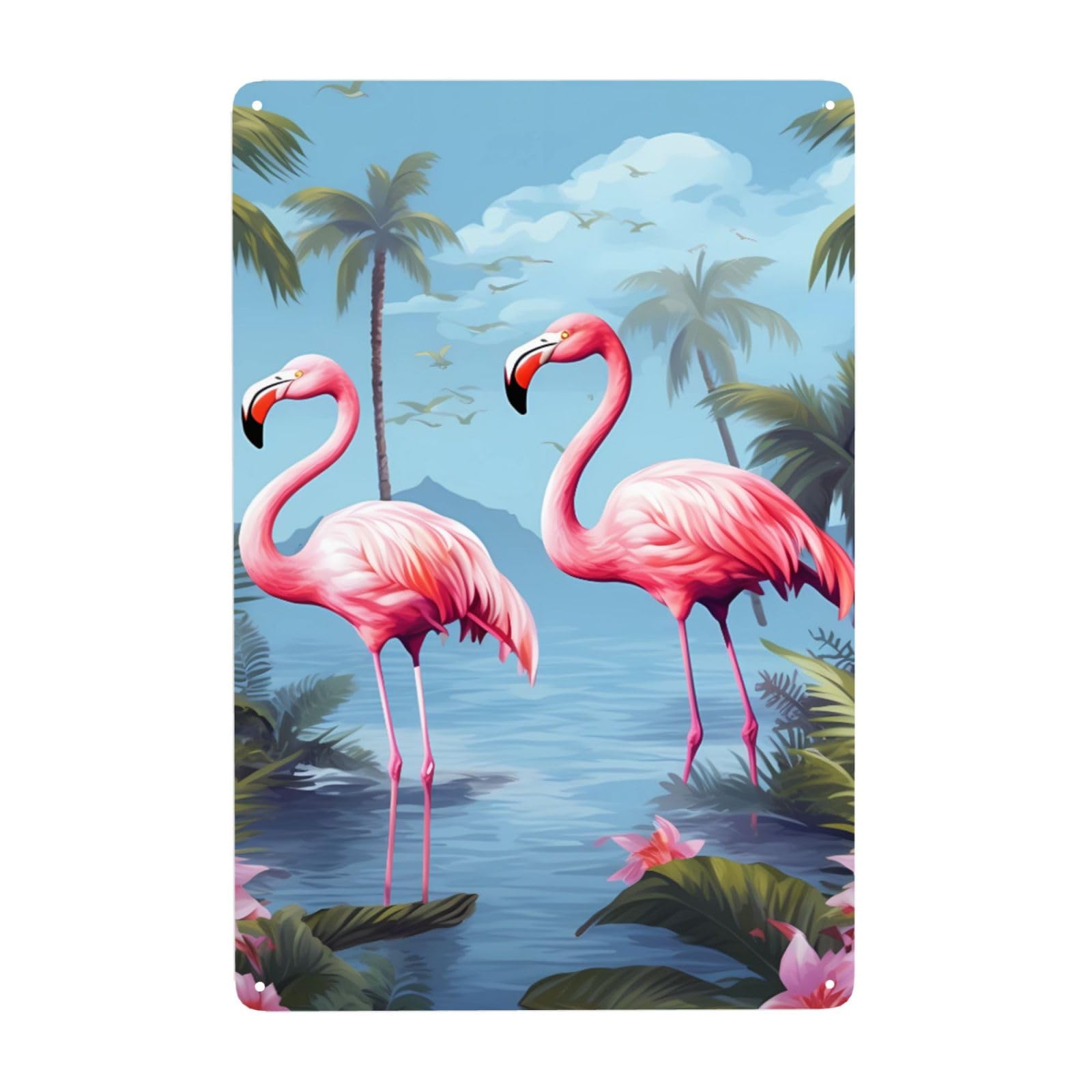 Vintage Metal Tin Signs Retro Garage Signs Stylish Wall Art Plaques for Home Decor Unique Poster 8x12 Inch Tropical flamingos Metal Sign Outdoor Wall Decorations Gifts