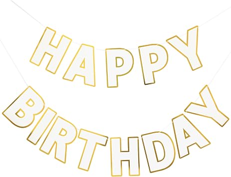 Happy Birthday Banner - 9ft Pre-Strung Happy Birthday Sign for Women, Men, Girls, Boys - No DIY Birthday Decorations & Party SuppliesWhite