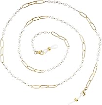 BILIONE Pearl Glasses Chain with Harmonious Interlinking Chains, Elegant Eye Glass Holder Strap Around Neck for Women Girls