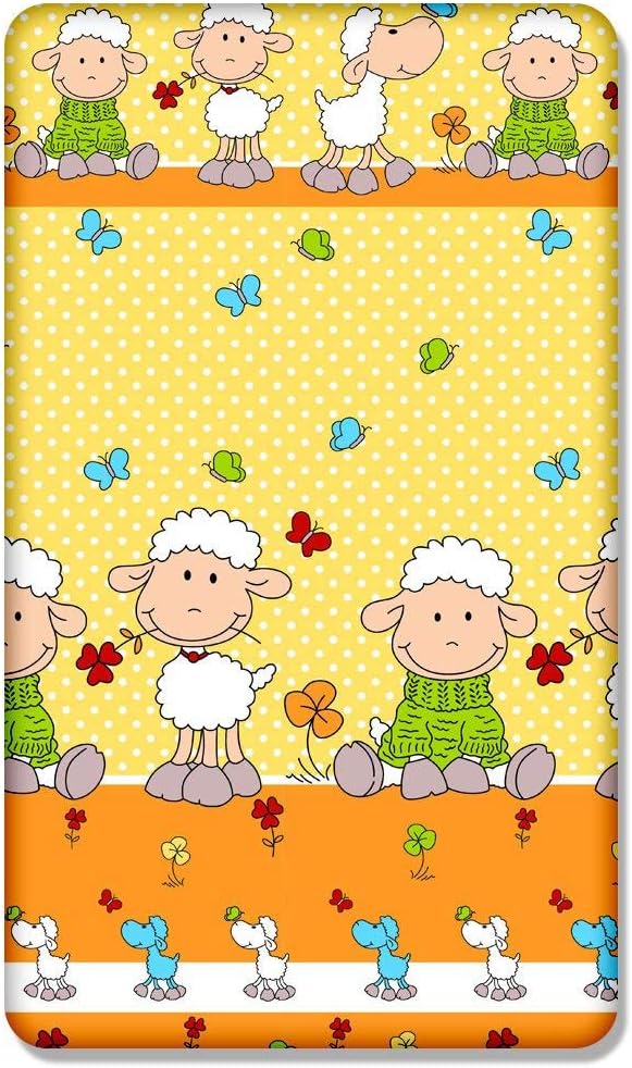 Babymam 100% Cotton Fitted Sheet with Printed Design for Baby Junior Bed 160x70CM (Sheep Yellow)