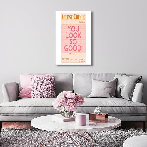 Miniatura 6 de JCFOAS Lienzo retro de moda para pared, diseño de galería inspirador, color rosa y naranja, con texto en inglés You Look So Good (You Look So Good),
