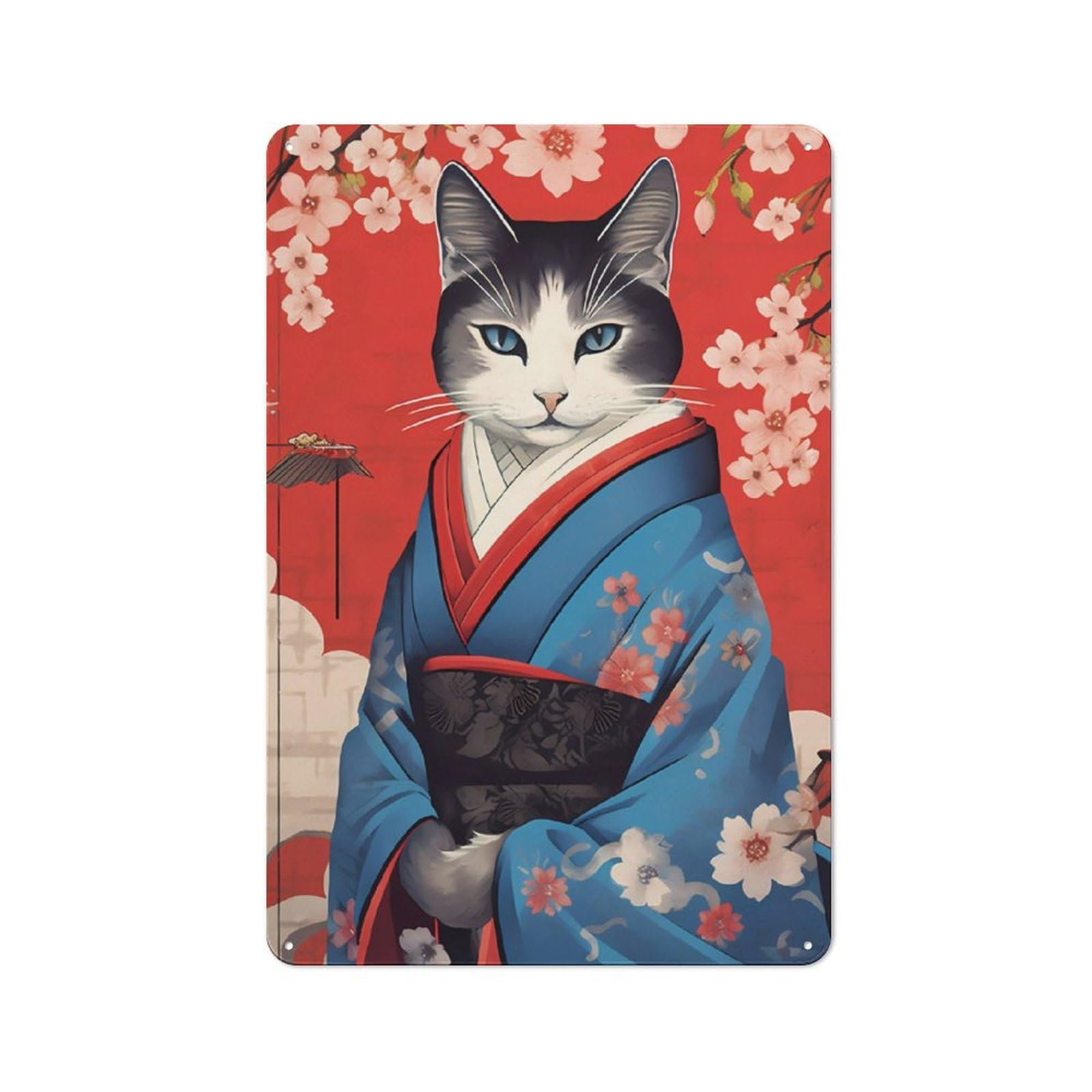 Junmoney Japanese Cat 6 Creative Metal Wall Decor 30X20cm, Metal Desk Wall Sign For Hobby Room, Office, Lounge Or Living Room
