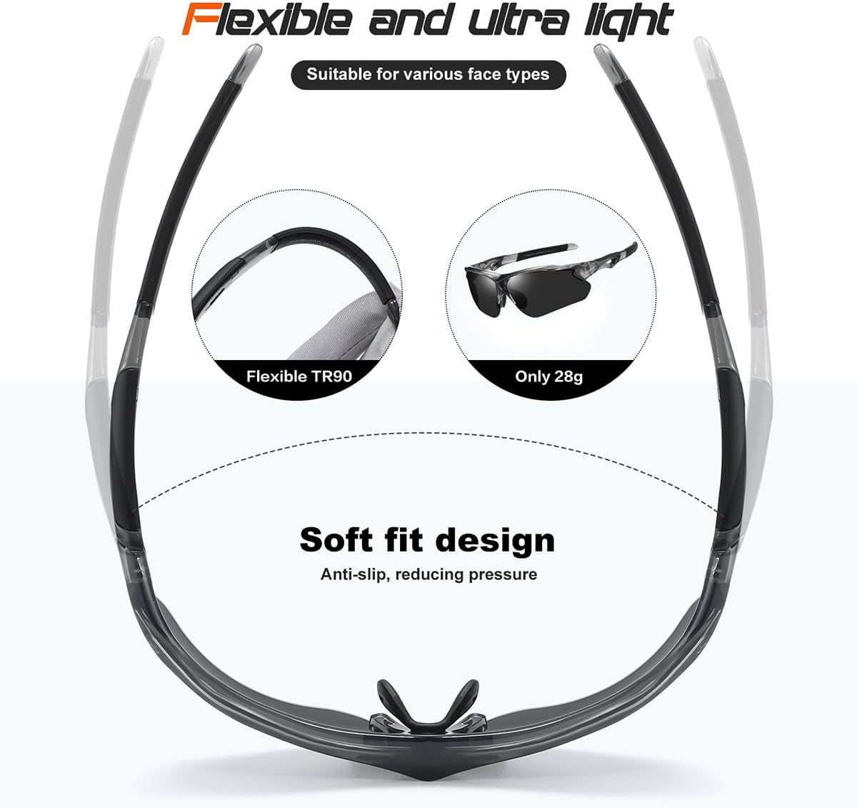 FAGUMA Polarized Sports Sunglasses for Men Women Fishing Cycling Running Golf Motorcycle TR90 Frame UV400 Protection - Image 5