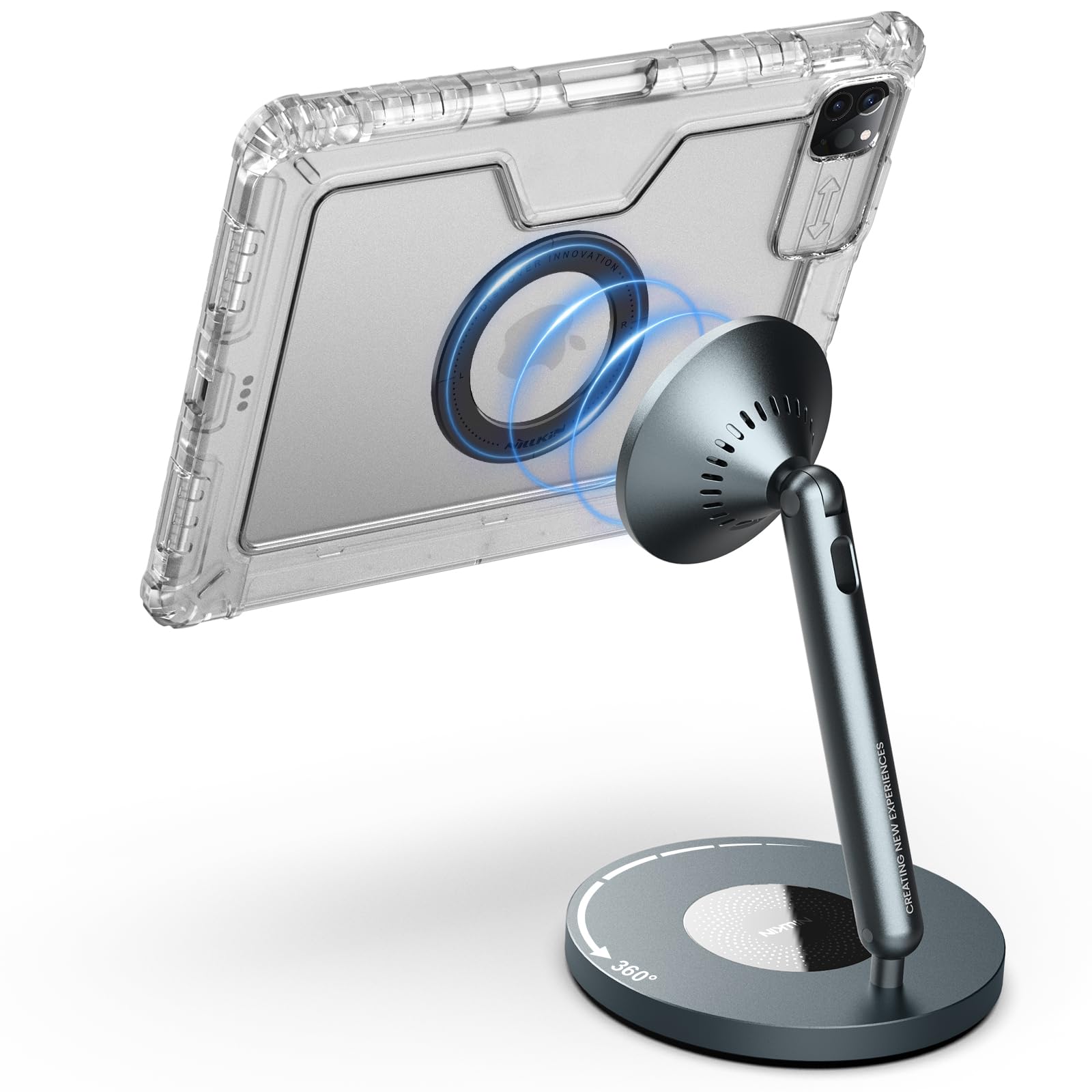 Nillkin Magnetischer Tablet Ständer Für iPad Pro & Air, Aluminium iPad Ständer Inkl. Starkem Magnetring, 360° Drehbare Basis, Verstellbar, Super Stabil, MagSafe Ladestation Für iPhone