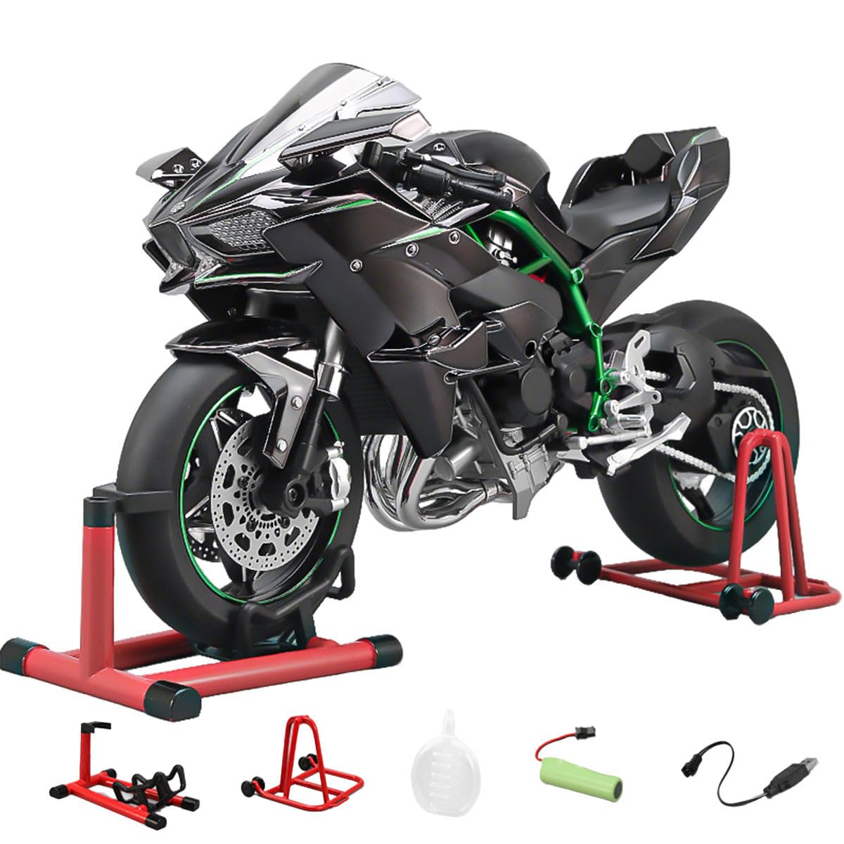 NULA 1/6 Scale Alloy Dynamic Motorcycle Model with Ignition Simulation, Light Sound Effects and Smoke Spray, Mechanical Display Bike Gift for Adult Racing Enthusiasts