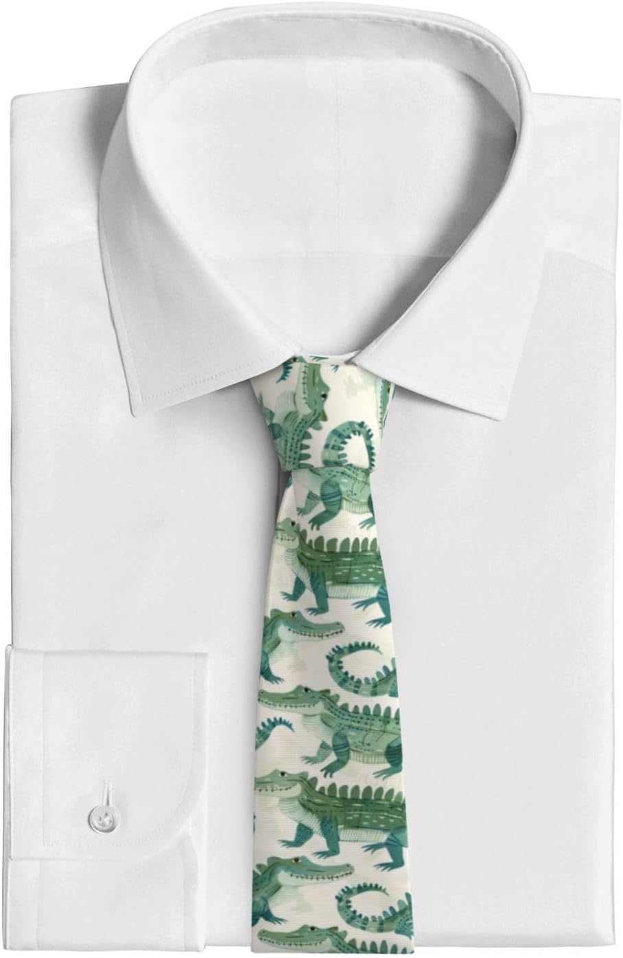 Famame Men's Tie Necktie Funny Novelty Green Crocodiles Prints Neckties for Men Formal Party Business Regular Length Neckties Soft Ties Designer Wedding