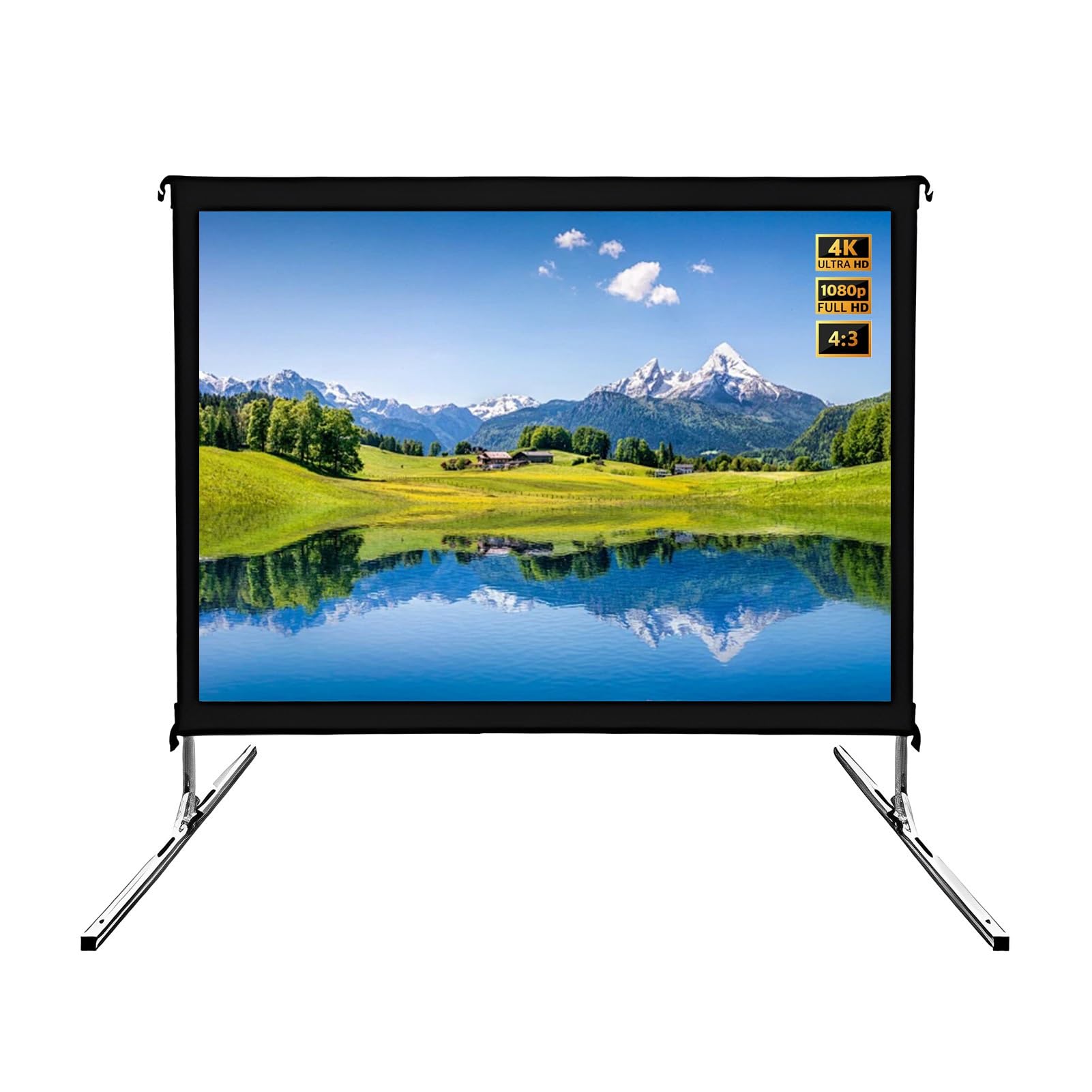 Przenośny ekran projektora 4K ze stojakiem i torbą transportową, aluminiową ramą, zewnętrzny ekran filmowy 4:3 16:9 na kemping, dziedziniec, kino domowe (120" (4:3))