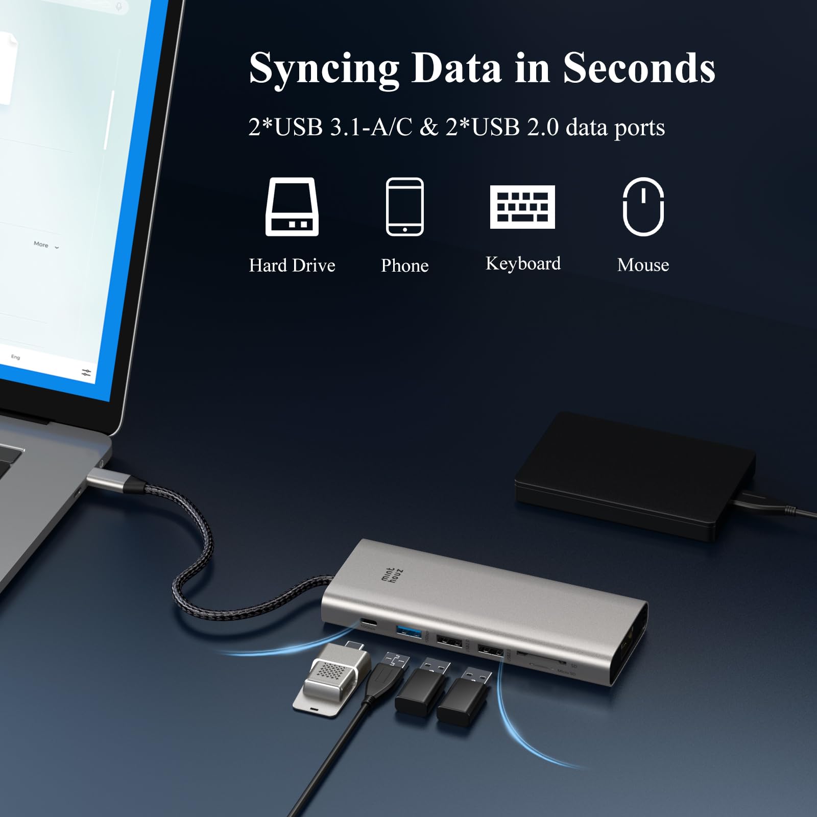Minthouz Dock USB C 12-in-1 Triplo Monitor 4K - Hub Multiporta con 8K DP, HDMI 4K, PD 100W, Ethernet 2.5G, USB 3.1, SD/TF, Audio - Compatibile MacBook, Dell