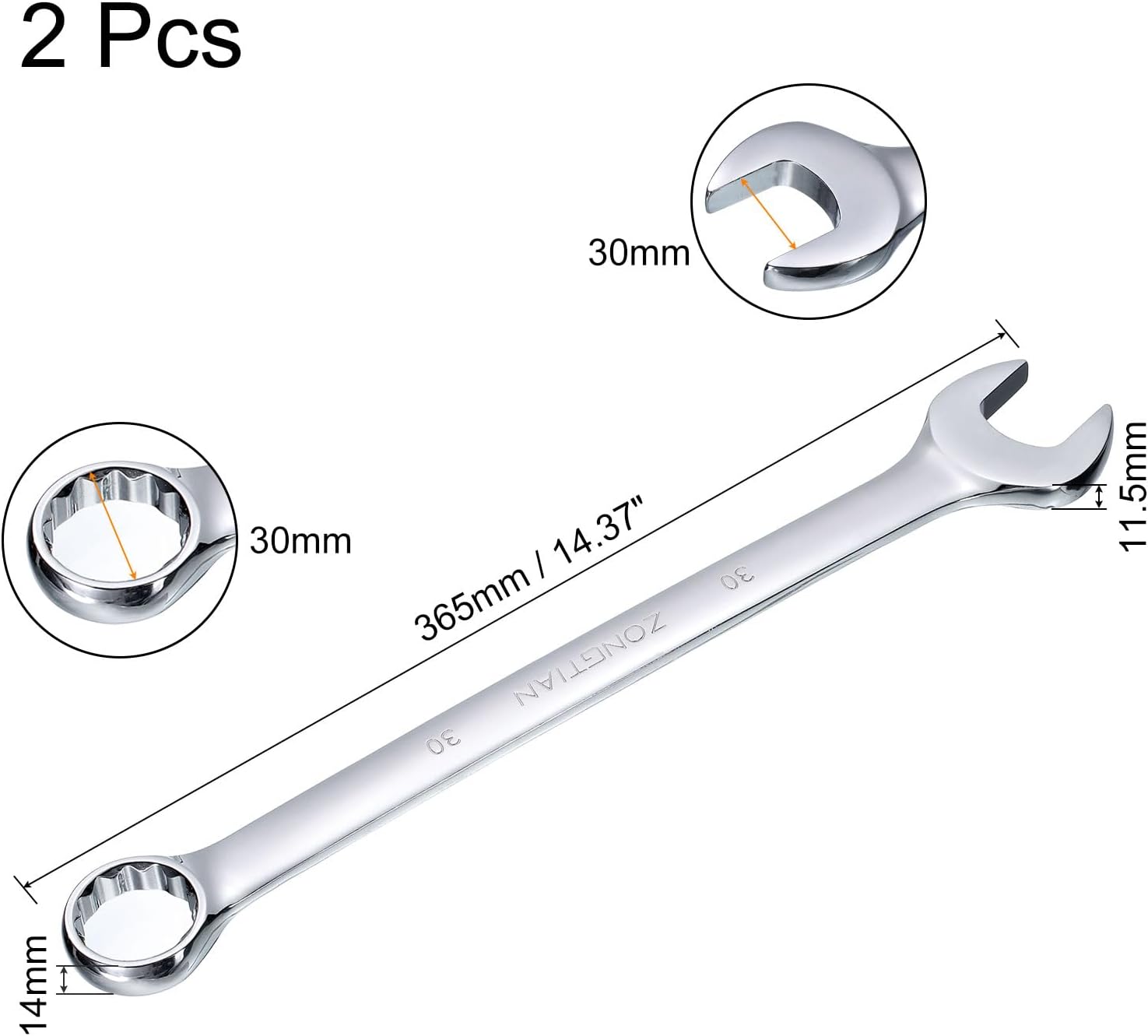 uxcell 2個 30mm コンビネーションスパナ ラチェットレンチ オフセット12ポイ ントボックスエンドと15&deg;角度付きオープ