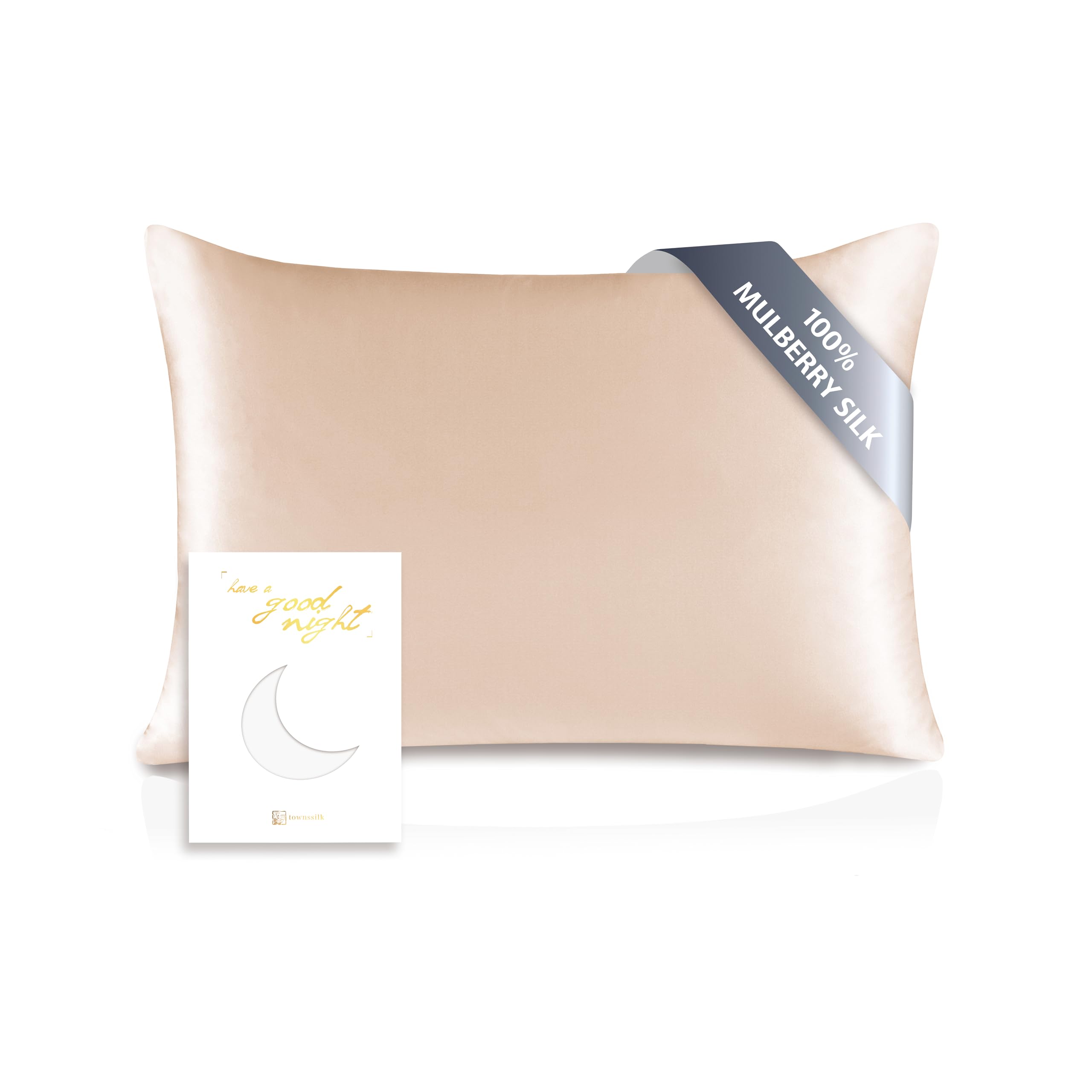 townssilk Federa seta cuscino,100% naturale seta di gelso 19momme,doppia faccia,benefica per capelli e pelle,ipoallergenica,cerniera nascosta,1 pz,50x75cm,Tortora