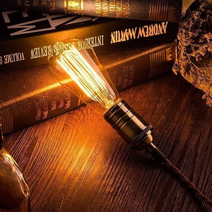 Image of fizzytech Antique Squirrel Cage Filament Glass Bulbs (Amber, 40 W) -Pack of 2