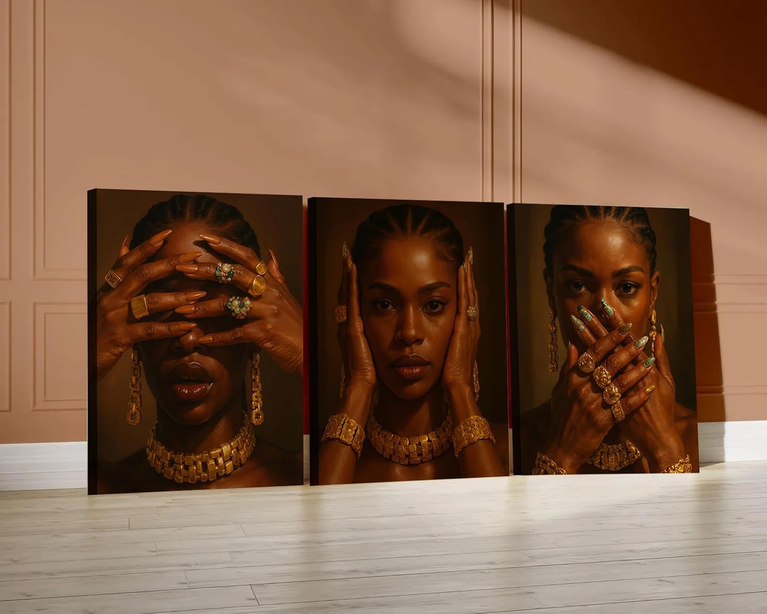 3Pcs Black Girl Wall Art Fashionable African American Black Female Painting Picture Wall DÉCor Abstract Aesthetics Black Girls Gestures Poster Print Artwork For Living Room Bedroom 16x24in Unframed