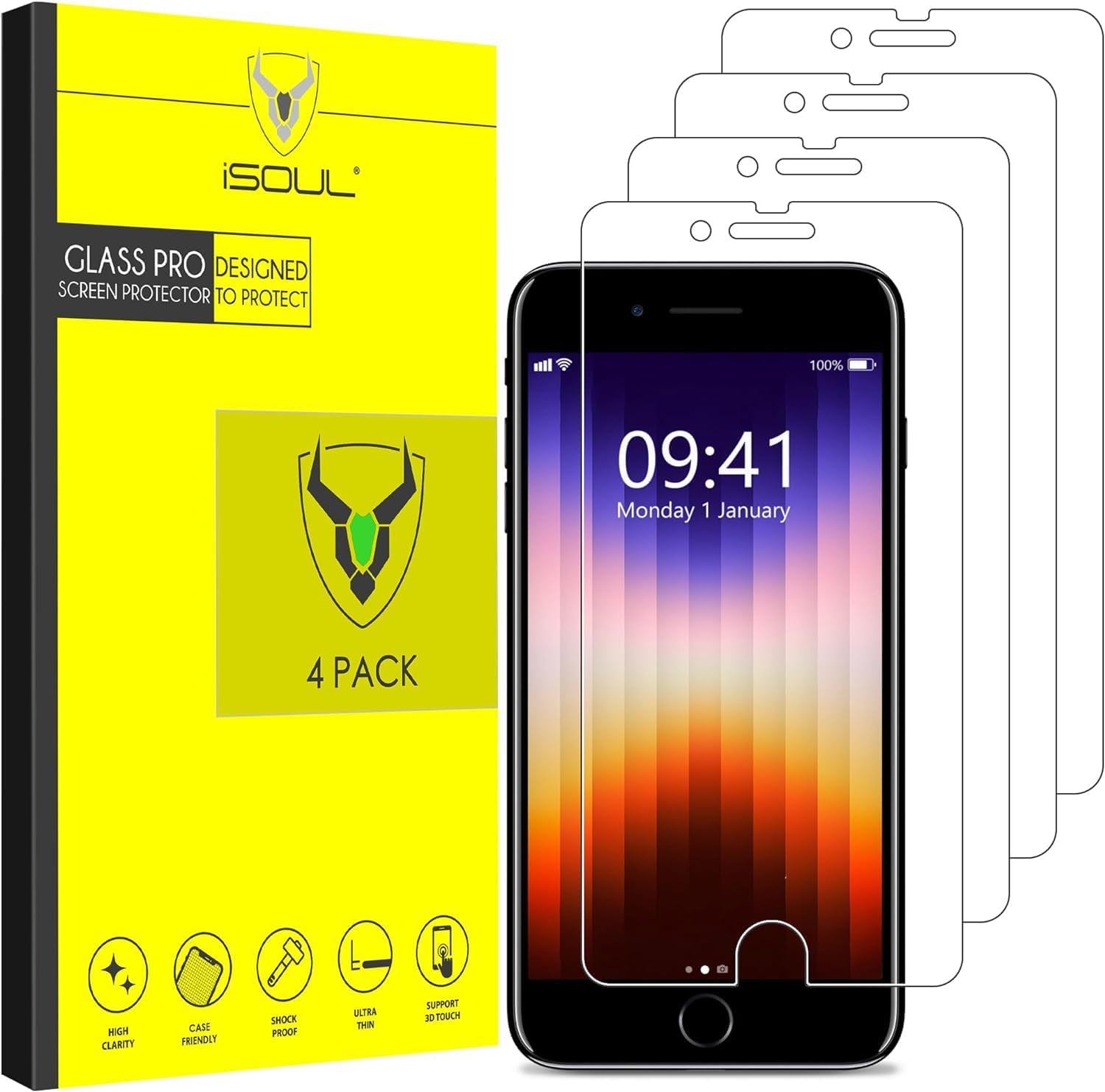 4 Pack- iPhone SE/8/7/6s Screen Protector