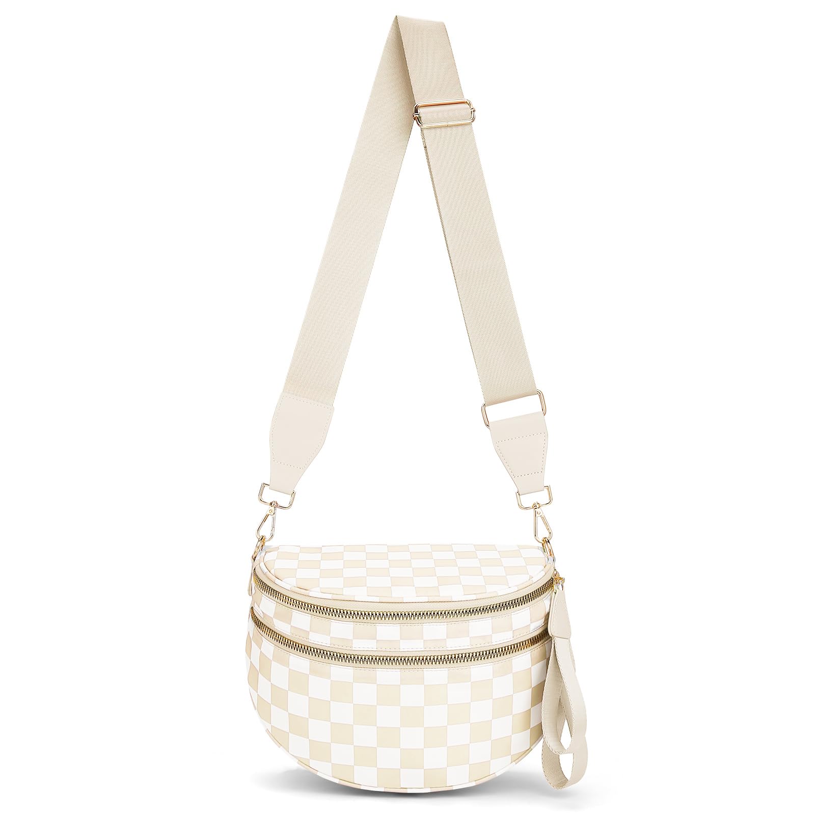 Lushandy Bum Bag Women's Checkered Crossbody Bag Nylon Cross Body Bags Plaid Mom Everyday Purse for Travel